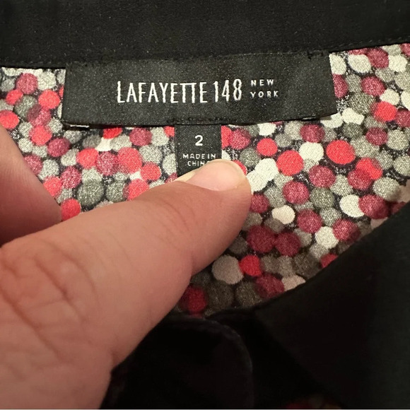 Lafayette 148 100% Silk Dot Print Blouse In Black Red White Gray Sz 2 - Picture 11 of 14